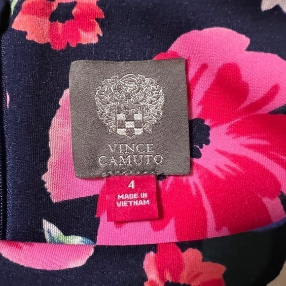 Vince Camuto Floral Sleeveless Scuba Fit and Flare Dress Navy Size 4 - Picture 3 of 6